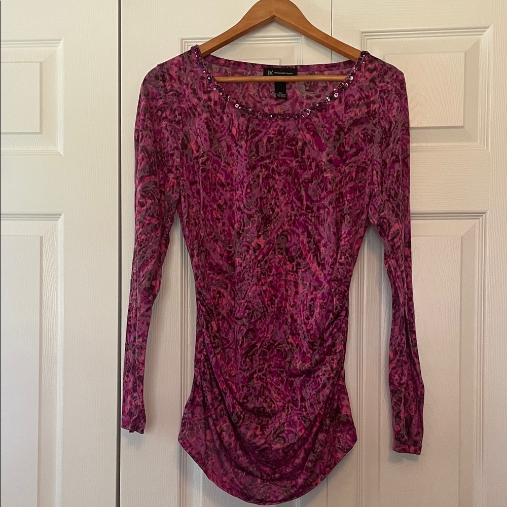 INC International Concepts Fuchsia Long Sleeve Blouse